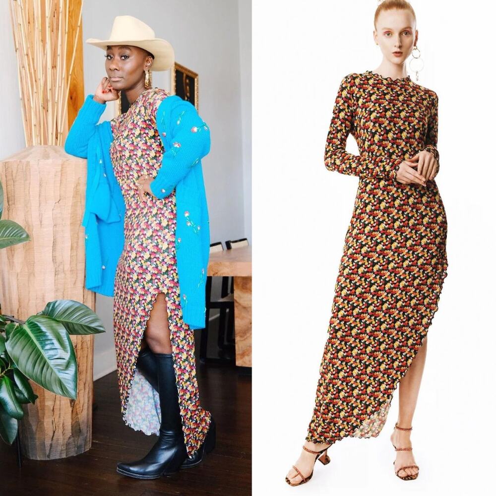 Jonathan Cohen Multi Daisy Lettuce Edge Long Dress Ditsy Floral XS SM Bloomcore